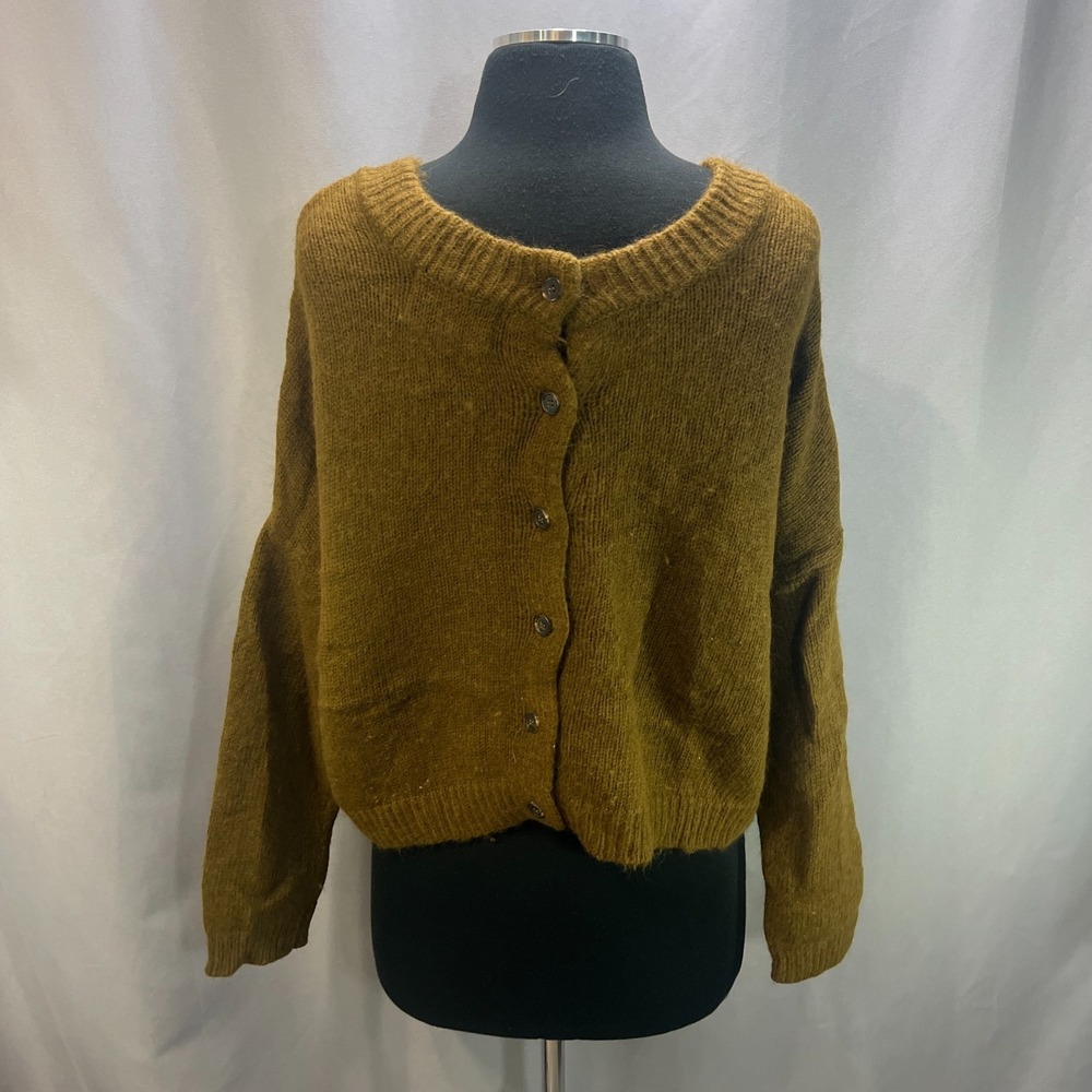 J.o.a. Los Angeles Cardigan Sweater Womens XS Brown Ribbed Trim Button Front